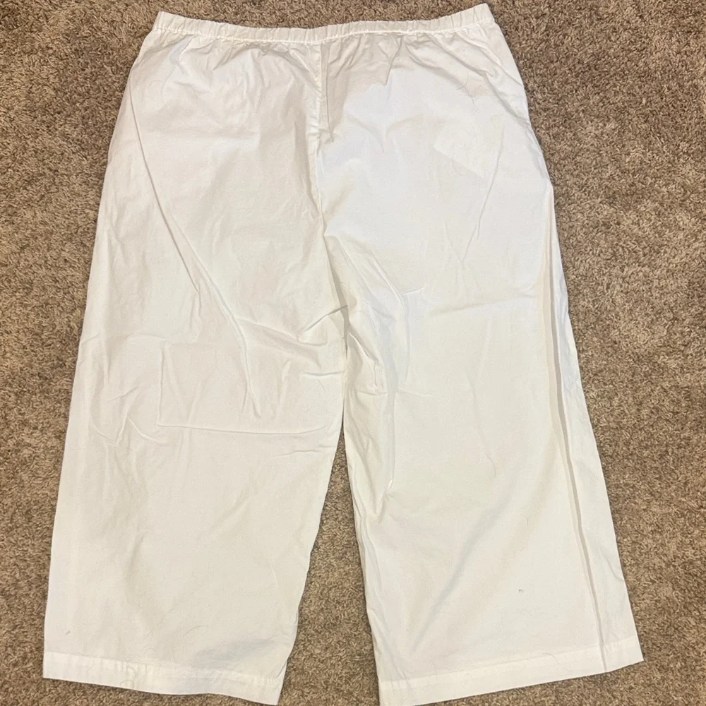 NWOT Eileen Fisher White Linen Wide-Leg Cropped Pants - Picture 3 of 3